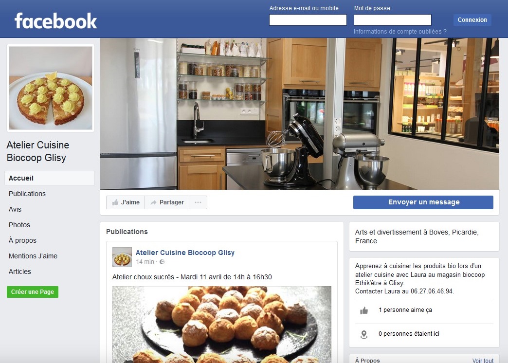 L'atelier cuisine est sur facebook!!